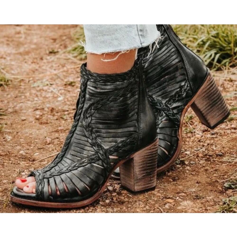 Freebird by Steven Bela Brown Strappy Heeled Leather Boots Size 9 New
